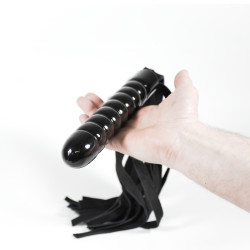 Čierne kožené dutky s dildo rukoväťou